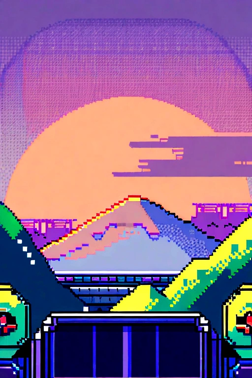 Sidescroller, game, game artwork, Futuristic, neonpunk, Pixel art tourist destination landscape, evening, 3d pixel art 4k wallpaper, incredible pixel art details, pixel art, futuristic waves, detailed unreal engine pixel art, sidescroller game