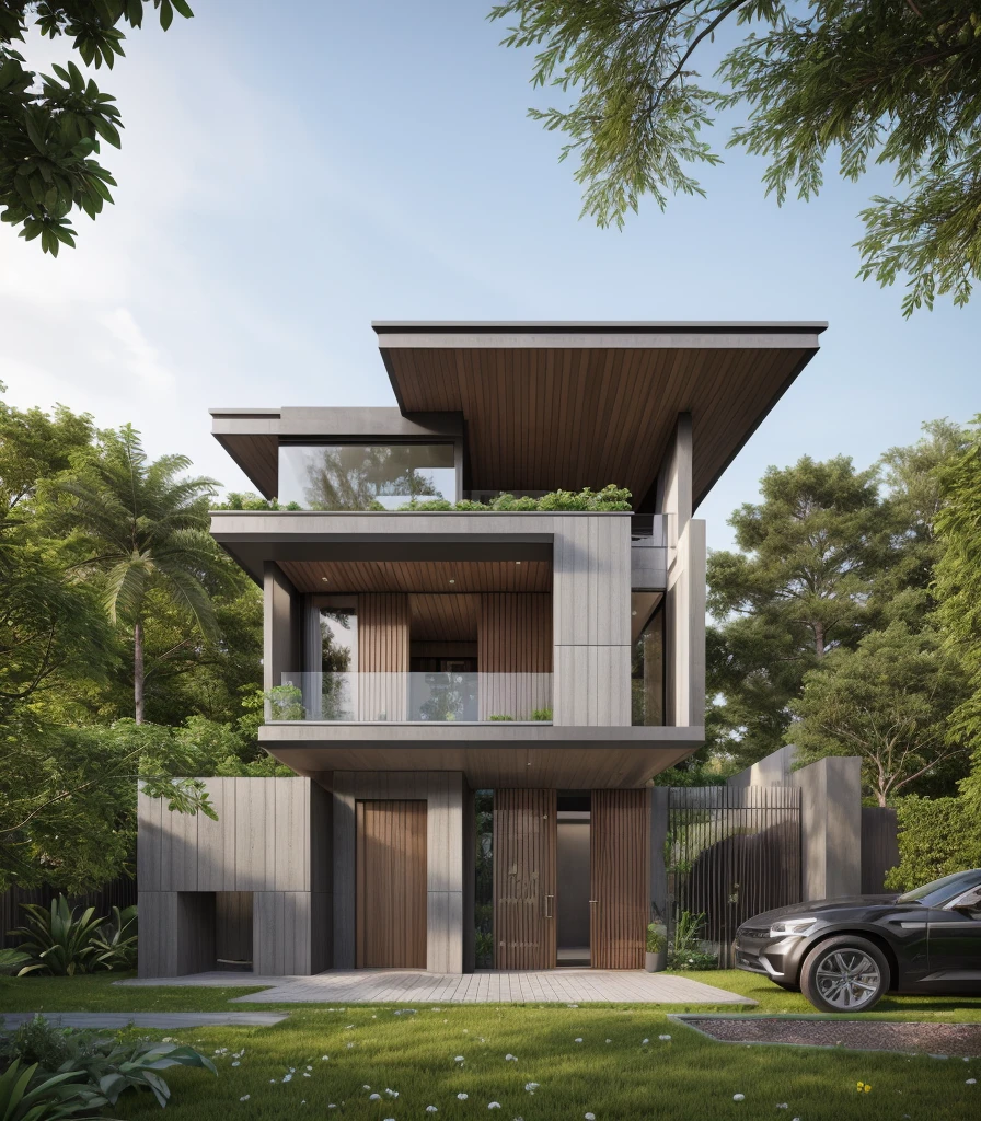 ((best quality)), ((masterpiece)), (detailed), perfect face, ((Masterpiece)), (best quality), (ultras Realistic), 8k, Raw photo, a rendering of a modern house with vietnamese roof anh brick yard , realistic garden, contemporary house, exterior design, wide establishing shot, modern house, in style of simplified realism, concept house, realistic building, front elevation view, wide angle exterior 2022, inter dimensional villa, building facing, sharp focus ilustration hq, modern style, realistic establishing shot, concept house, wide angle exterior 2022, precise architectural rendering, inter dimensional villa, award-winning render, front-view, mid-view, detailed rendering, architectural render, architecture render, modern house, architectural visualization, realistic architecture, insanely detailed rendering, exterior , trees landscape, sky wood paneled ceiling, a rendering of a modern house with a garden, precise architectural rendering, high quality rendering, award-winning render, professional render, beautiful 3 d rendering, beautiful rendering, architectural rendering, a photorealistic rendering, luxcore render, stunning render, an award winning digital render, beautiful rendered, high-quality render, architectural 3 d render, artistic render, a view of a garden with lots of flowers and plants, in a cottagecore flower garden, cottagecore flower garden, lush flowery outdoors, garden with flowers, flower garden summer morning, lots of plants and flowers, lush garden surroundings, lush chic garden, with a french garden, lush plants and flowers, home and garden, garden at home, homes and gardens, permaculture, with a garden, sustainable architecture, gardening, green house, homes and garden magazine, beautiful house on a forest path, vegetal architecture, a rendering of a modern house with a small balcony and a bancony , precise architectural rendering, modern house, contemporary house, concept house, street,