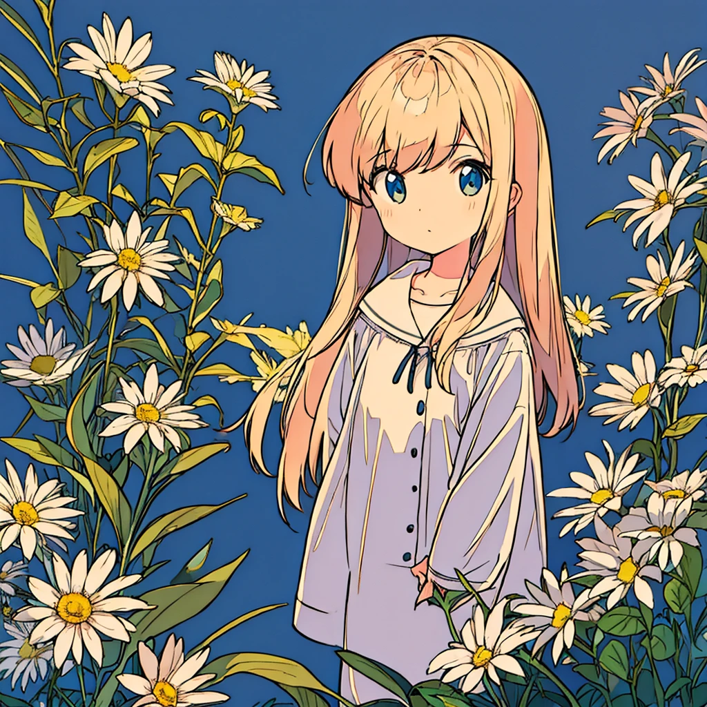 Plain background, girl in , simple, nostalgic, flower