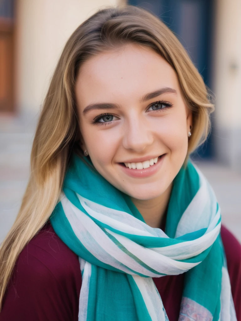 18 year old woman smile with a beautiful scarf
