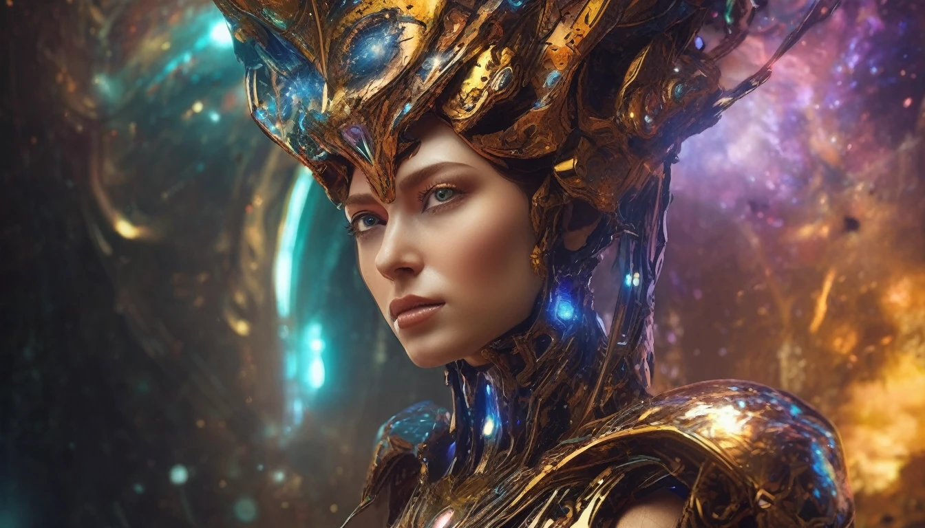 Future female high-dimensional aliens from another dimension,Cosmic,Powerful magic from an unknown dimension,Front bust,Busts and hand portraits,Frontal image,