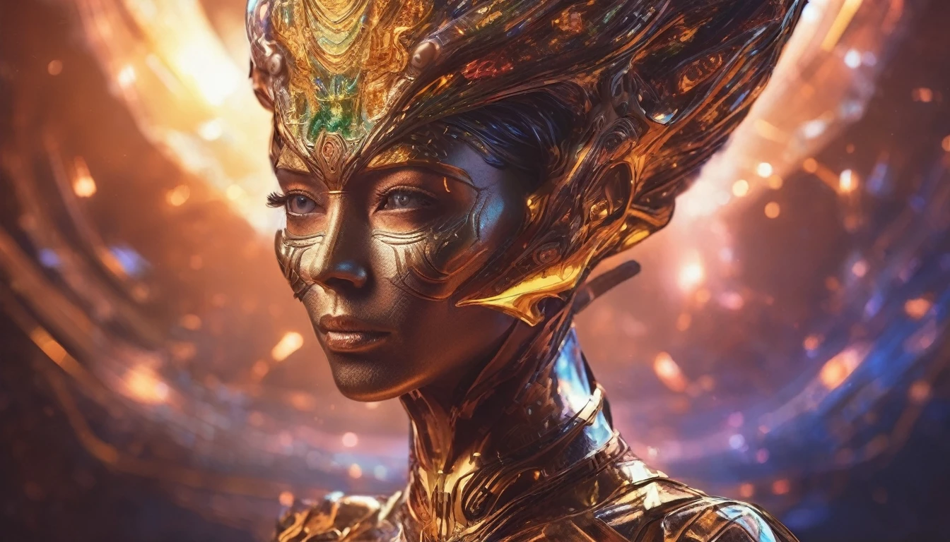 Future female high-dimensional aliens from another dimension,Cosmic,Powerful magic from an unknown dimension,Front bust,Busts and hand portraits,Frontal image,