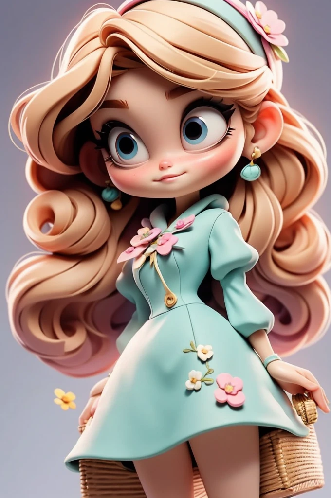 imagem de alta qualidade de uma boneca chibi Talor Swift: boneca chibi ,illustration,detalhes delicados,Pose encantadora,lovely expression,cores suaves,roupa bonita,cabelos intrincados,beautiful eyes and lips,melhor qualidade,ultra-detalhado,fotorrealista,vivid colors, solid background, profesional lighting, girly accessories, espressiva, headband flowers, blue eyes, ombre hair, long hair, basket of flowers in hands, lovely pose, black eyes, wearing a fairy outfit pastel colors glitter, mint green, pink, and soft purple, exuberant, perfect, centered in the photo with a white background, nitid, fairy vibes, standing, pink flat shoes, vibrant, white background, blonde hair, blonde hair, hair blonde