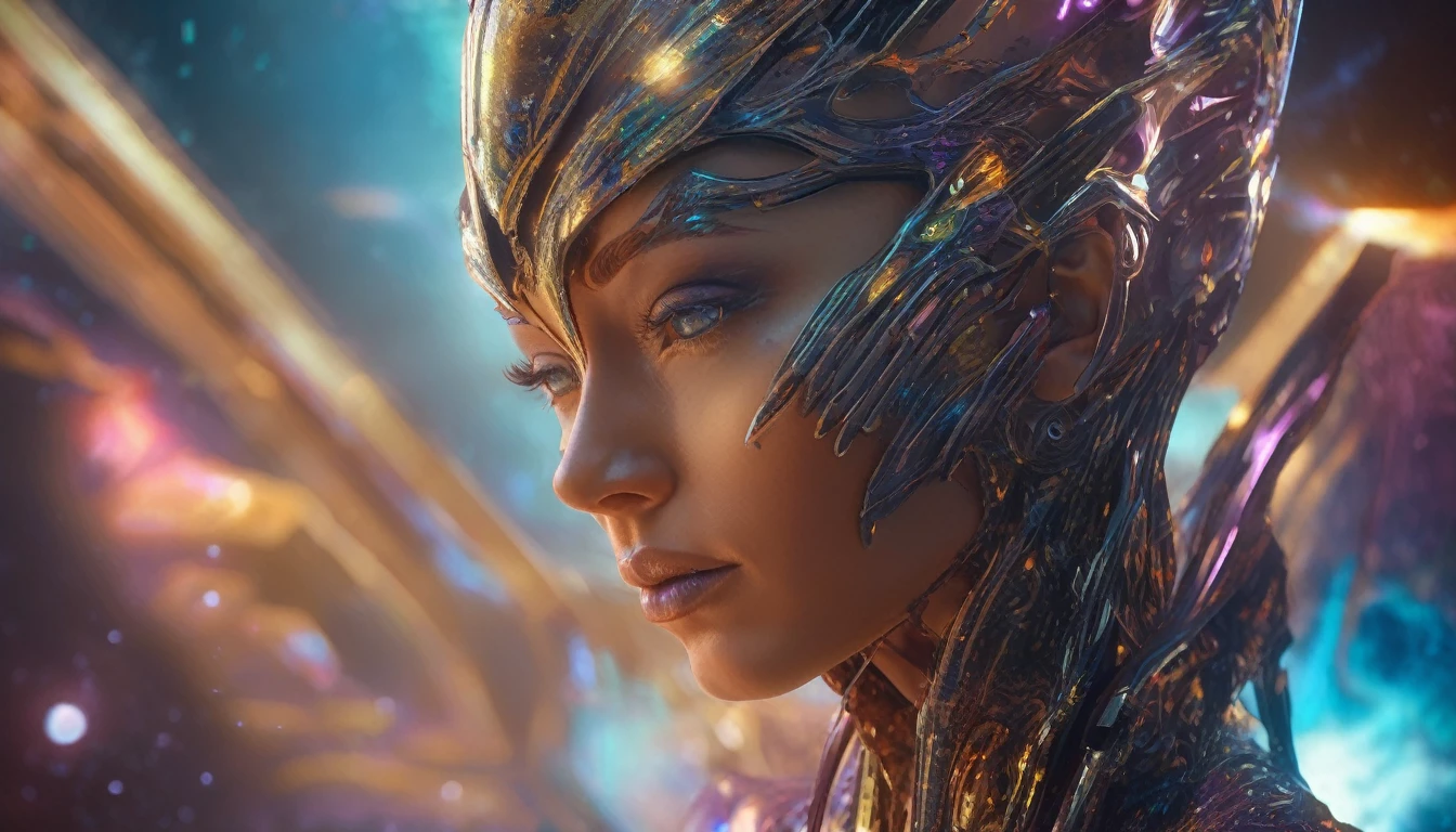 Future female high-dimensional aliens from another dimension,Cosmic,Powerful magic from an unknown dimension,Front bust,Busts and hand portraits,Frontal image,