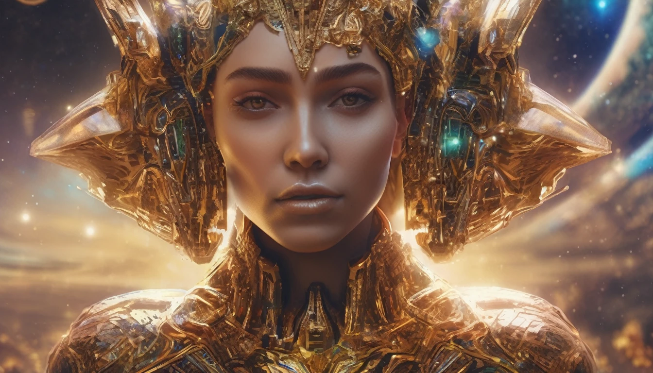 Future female high-dimensional aliens from another dimension,Cosmic,Powerful magic from an unknown dimension,Front bust,Busts and hand portraits,Frontal image,