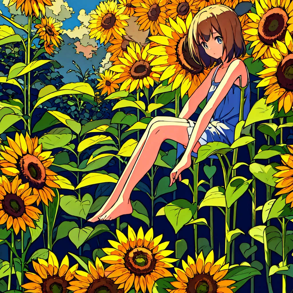 Plain background, girl in , simple, nostalgic, sunflower, summer
