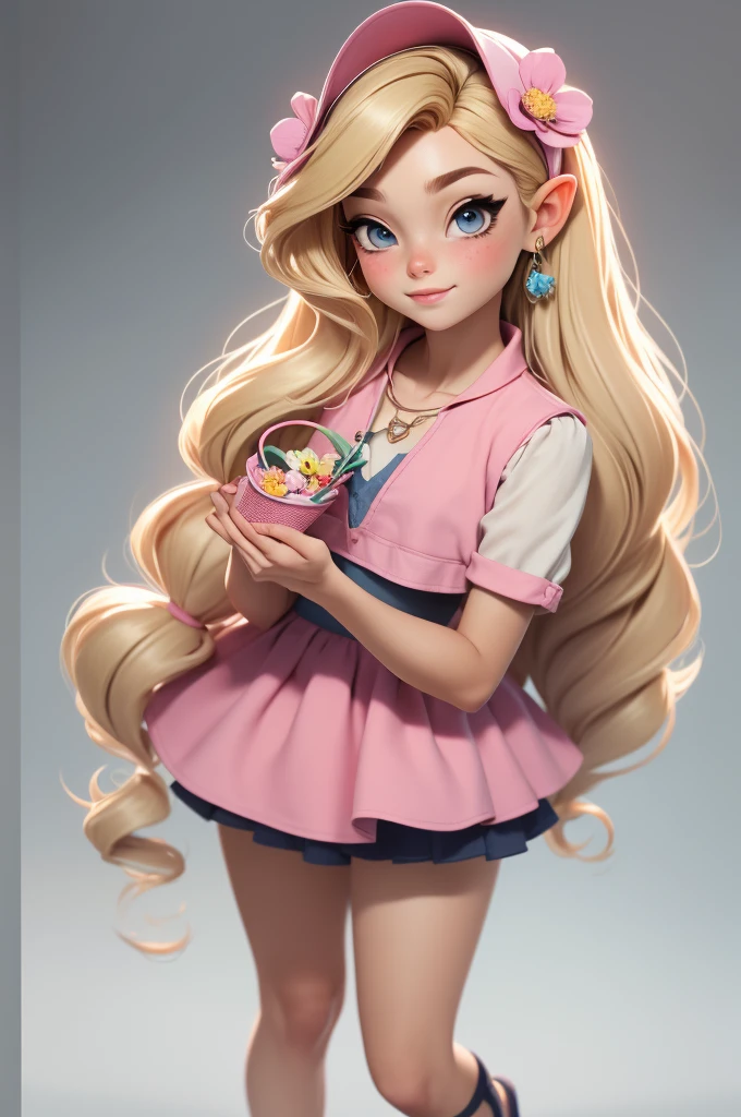 imagem de alta qualidade de uma boneca chibi Talor Swift: boneca chibi ,illustration,detalhes delicados,Pose encantadora,lovely expression,cores suaves,roupa bonita,cabelos intrincados,beautiful eyes and lips,melhor qualidade,ultra-detalhado,fotorrealista,vivid colors, solid background, profesional lighting, girly accessories, espressiva, headband flowers, blue eyes, ombre hair, long hair, basket of flowers in hands, lovely pose, black eyes, wearing a fairy outfit pastel colors glitter, mint green, pink, and soft purple, exuberant, perfect, centered in the photo with a white background, nitid, fairy vibes, standing, pink flat shoes, vibrant, white background, blonde hair, blonde hair, hair blonde
