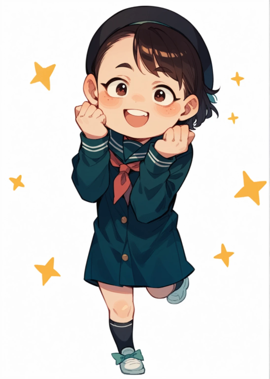 high school girl、whole body、smile、Are standing、1girl、hat