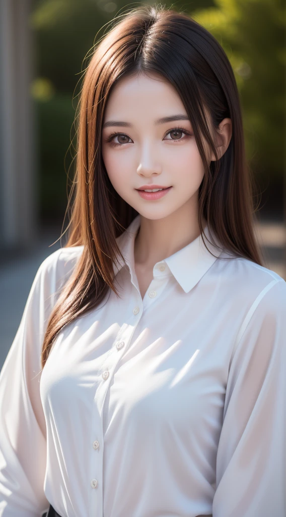 teen, 1girl in, Extremely cute, Amazing face and eyes, (Beautiful lovely smile), (extremely detailed beautiful face), bright and shiny lips, Super beautiful, (open School blouse:1.3), (Best Quality:1.4), (hyper quality), (Ultra-detailed), (Hyper-realistic, Photorealsitic:1.37), Authentic skin texture, Highly detailed CG integrated 8k wallpapers, RAW Photos, professional photograpy, Cinematic lighting,