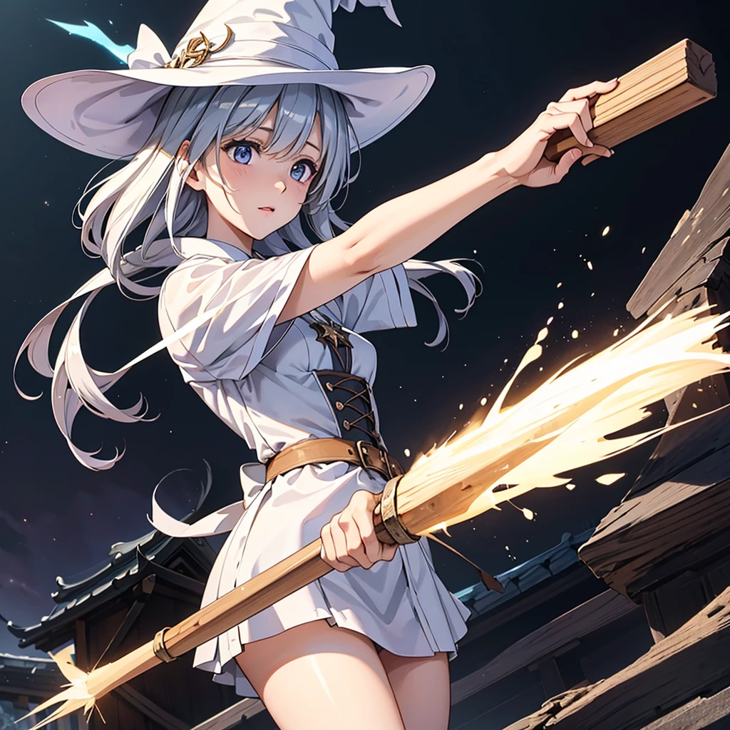 high resolution、A witch who controls white light。Holding a big wooden stick、An entirely white image。I'm chanting a prayer spell、Ascending to the heavens。
At a dynamic angle。