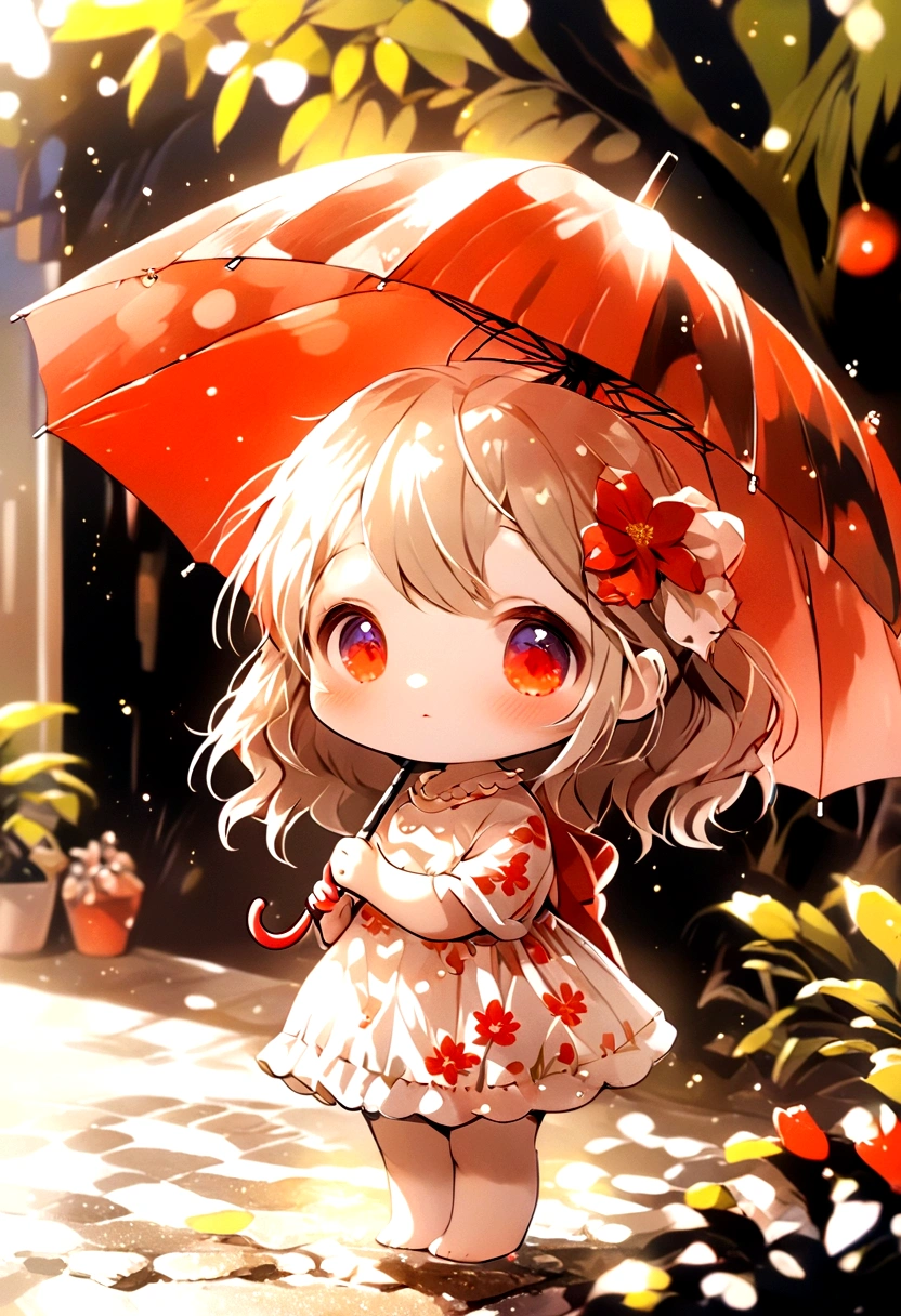 chibi, cute girl with umbrella,