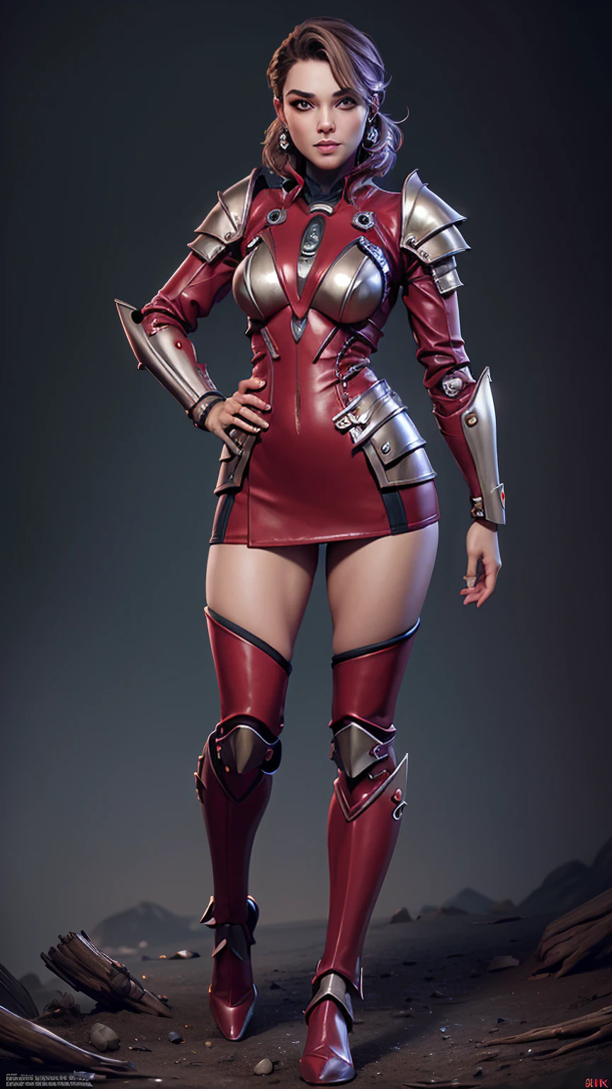 ((Full body photo,standing, feet on the ground)) photo of celebrity, RAW, beautiful woman, ((portrait)), ((detailed face, colorful rainbow hair:1.2)), ((detailed facial feature, detailed skin, clear skin, parted lips), (perfect proportioned body, medium breasts), ((wearing red lipstickandalorian style miniskirt suit in metal armor: 1.5)), (high detailed dark forest: 1.3), (realistic photo, best quality, detailed), (8k wallpaper), (cinematic lighting, dramatic lighting) (sharp focus, intricate)