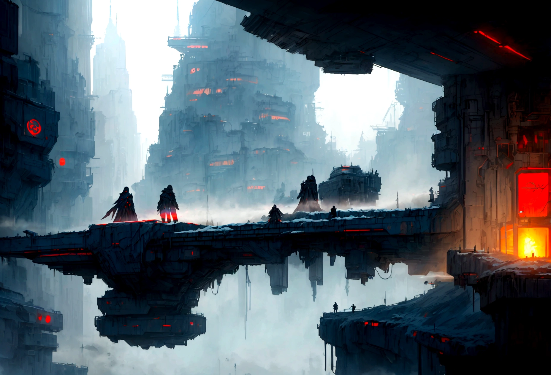 Futuristic, landscape sidescroller, a bridge in a city, urban concept art, winter concept art, bastien grivet, concept art scene, 2d concept art, digital concept art of dystopian, ❄️ corruption conceptart, cyberpunk themed art, andreas rocha style, cold environment, detailed digital concept art, concept art style, professional concept art, cyberpunk art style
