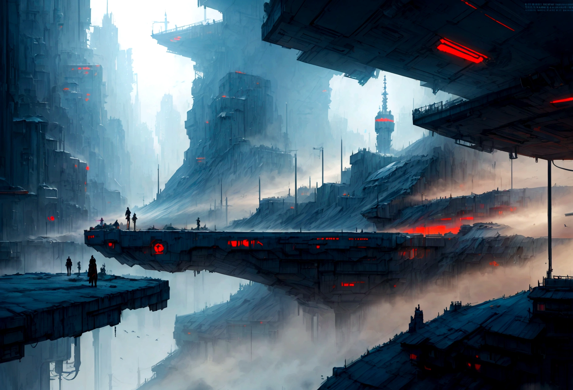 Futuristic, landscape sidescroller, a bridge in a city, urban concept art, winter concept art, bastien grivet, concept art scene, 2d concept art, digital concept art of dystopian, ❄️ corruption conceptart, cyberpunk themed art, andreas rocha style, cold environment, detailed digital concept art, concept art style, professional concept art, cyberpunk art style