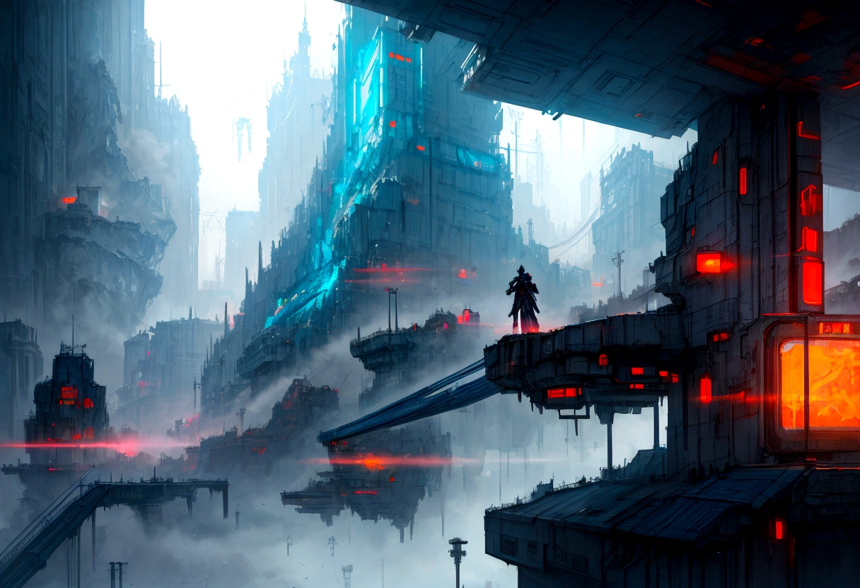 Futuristic, landscape sidescroller, a bridge in a city, urban concept art, winter concept art, bastien grivet, concept art scene, 2d concept art, digital concept art of dystopian, ❄️ corruption conceptart, cyberpunk themed art, andreas rocha style, cold environment, detailed digital concept art, concept art style, professional concept art, cyberpunk art style