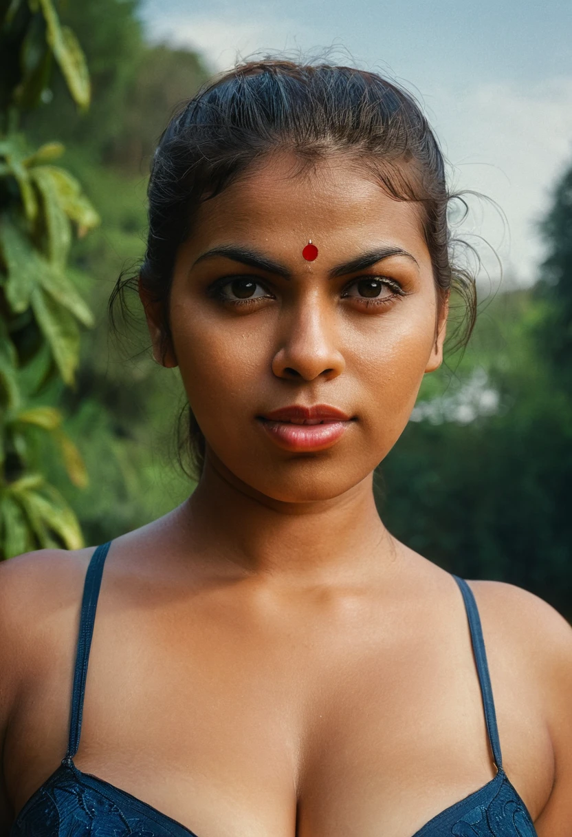 ((((photo of a ancient kerala crowned temple goddess )))) , ((((half body)))), ((((standing on garden temple )))), ((((age 18+)))), ((((chubby tall)))), (((((huge busty milky wet big massive boobs))))), ((((nude thigh)))), ((((ancient black mini skirt)))), ((((black skin dark body)))), (((red ornaments))), (((depth of field))), ((((( flame bokeh))))), (((((rain))))), (((((( flashing light leaks)))))), ((((((divine)))))), photorealistic,photo, realism, Getty Images, RAW candid cinema, 16mm, colour graded portra 400 film, remarkable colour, ultra realistic, textured skin, remarkable detailed pupils, realistic dull skin noise, visible skin detail, skin fuzz, dry skin, shot with cinematic,light leaks, RAW Image, DOF, depth of field,bokeh
