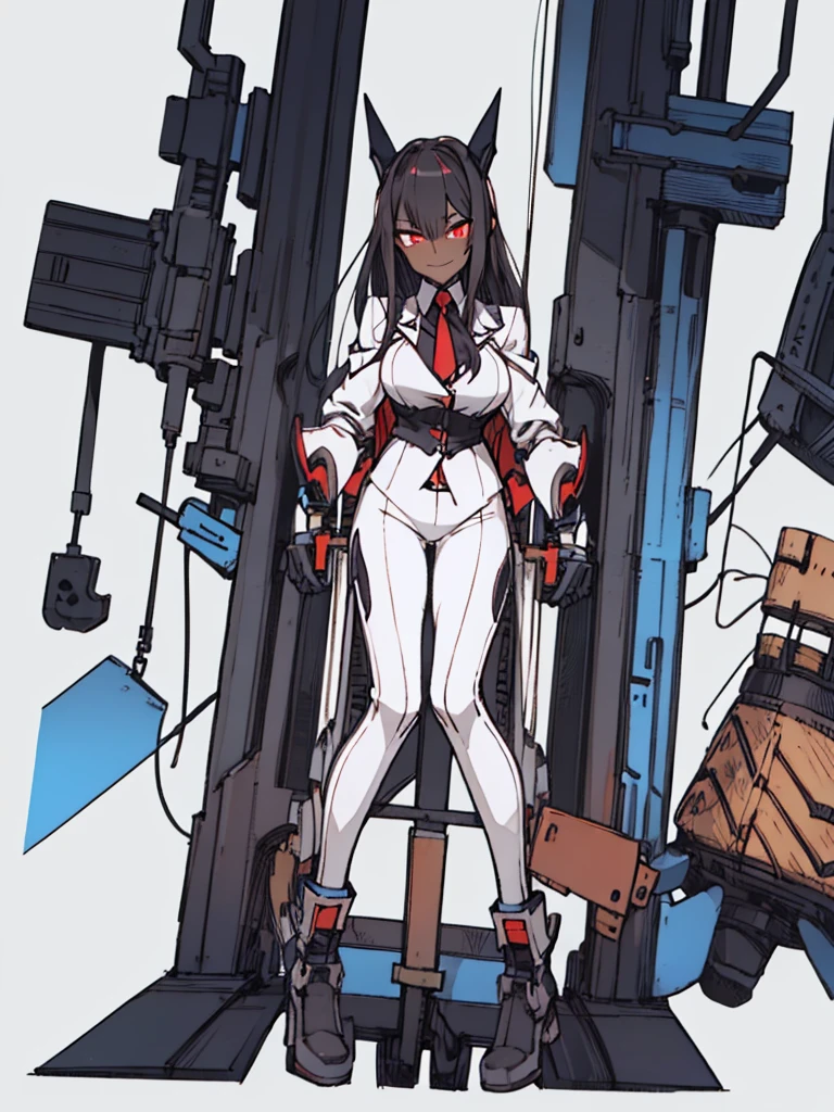 Score_9, score_8_up, score_7_up, score_6_up, gyaru, source_アニメ, 1girl, 独奏, white background, abstract rectangular background, honoka, gazing at viewer, very dark skin, cat Woman, white suit, malicious smile, Evil eyes, manikin doll, dark villain, laugh.