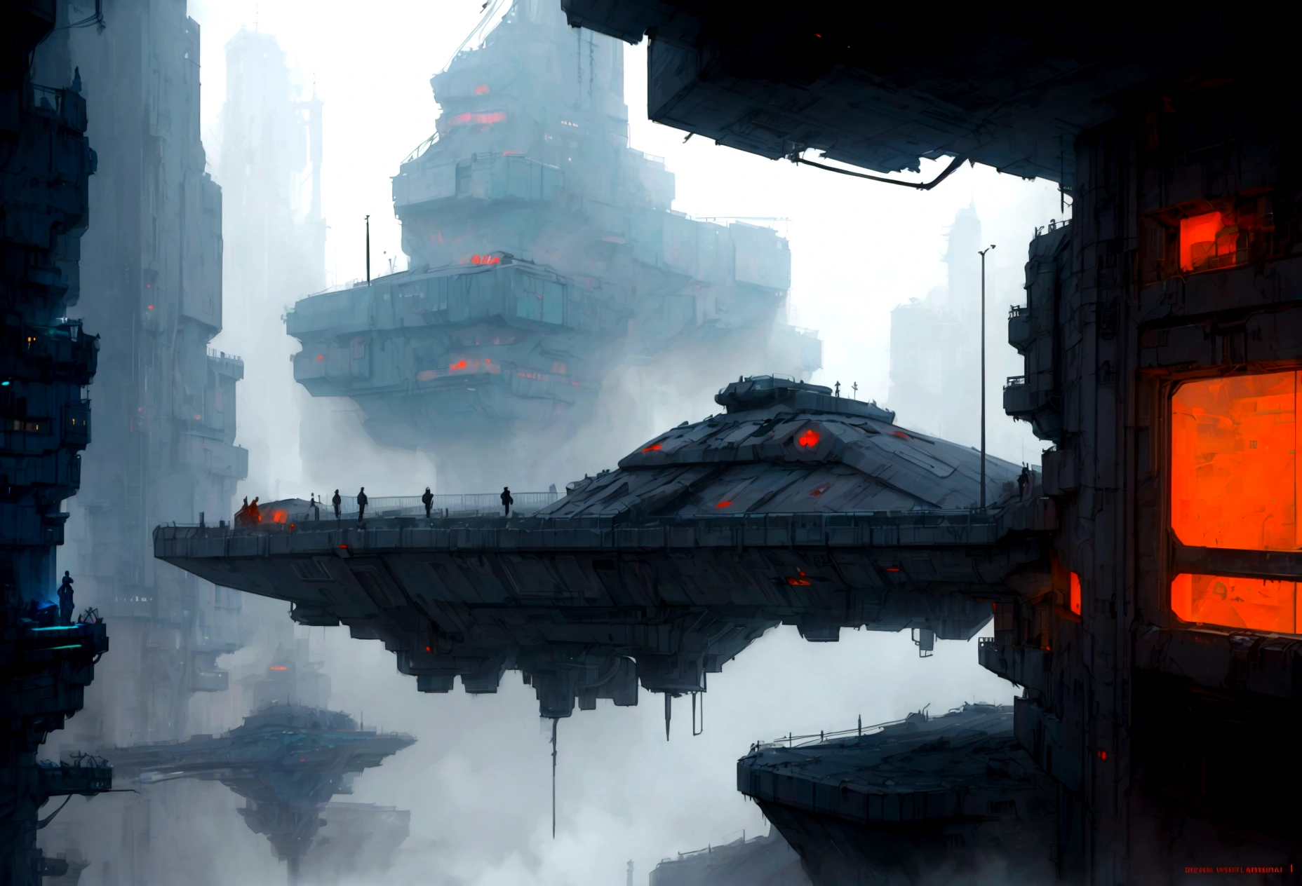 Futuristic, landscape sidescroller, a bridge in a city, urban concept art, winter concept art, bastien grivet, concept art scene, 2d concept art, digital concept art of dystopian, ❄️ corruption conceptart, cyberpunk themed art, andreas rocha style, cold environment, detailed digital concept art, concept art style, professional concept art, cyberpunk art style