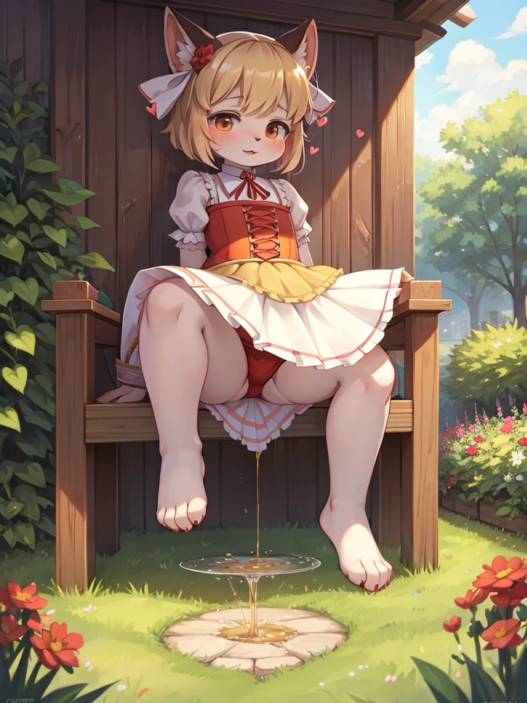 garden party , girl , (curtsy) , My heart is pounding , (pee:0.9) , (legs apart:0.3)