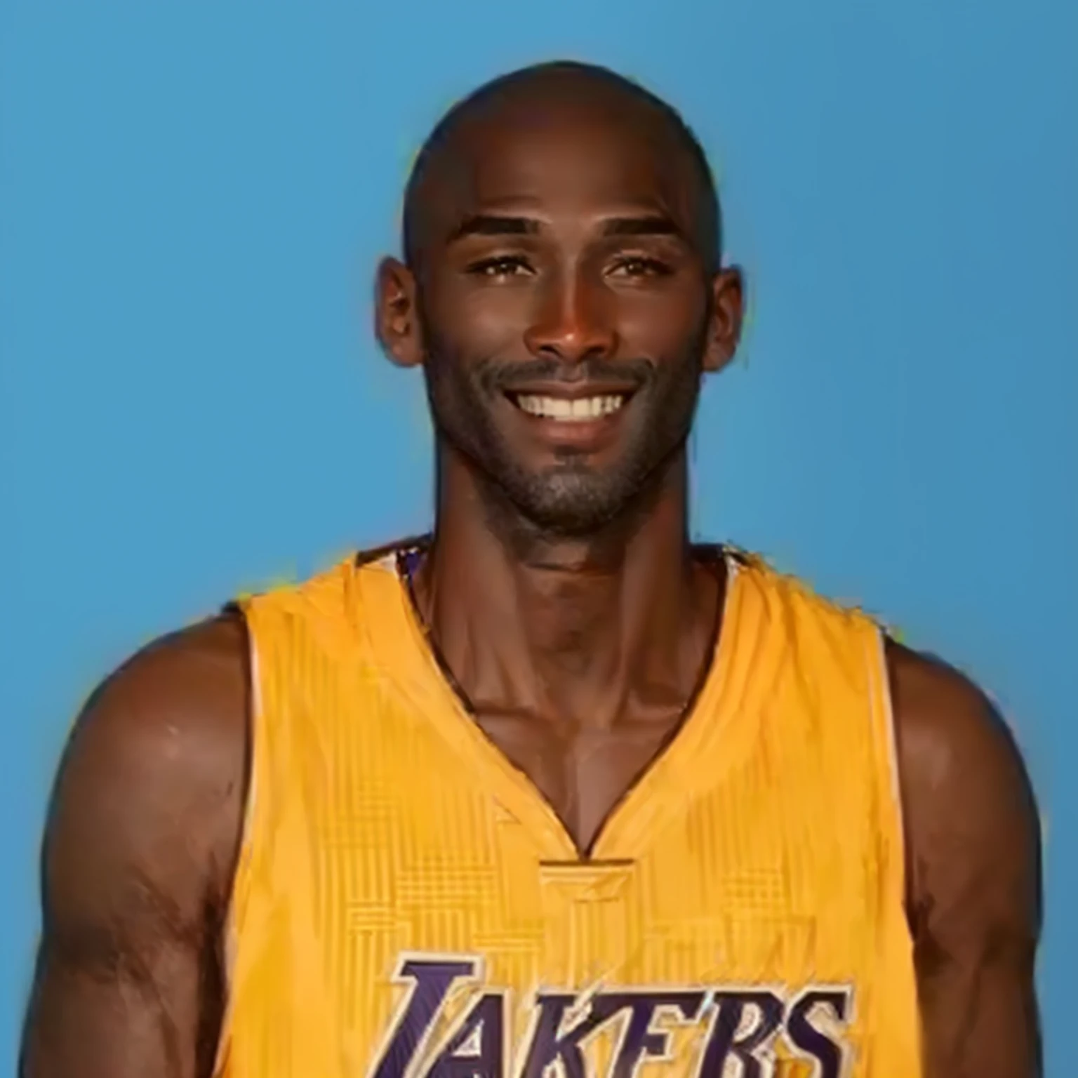 Man in soccer jersey smiling for photo, Kobe Bryant, portrait of Kobe Bryant, 1 / 2 Headshot, he is 3 5 years old, 1 / 4 Headshot, portrait!!!!, fantasy!!!, (38 years old), User Photos, nba, gerald, He is about 40 years old, He is about 40 years old