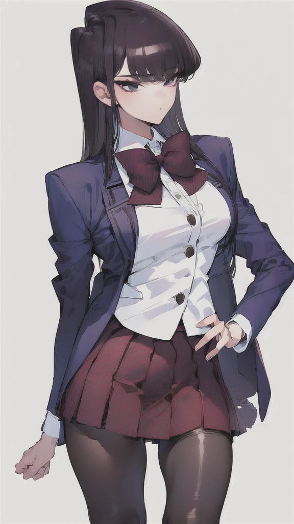 (masterpiece, best quality:1.2),intricate design, (insanely detailed:1.4), (extremely fine details:1.35),masterpiece, best quality, hyper-detailed((masterpiece)), (best quality), (detailed)
ShokoKomidef, purple hair, purple eyes, long hair
, (black pantyhose:1.3),, (school uniform:1.3), red skirt, red bow, (blazer:1.3) (microskirt:1.3)
microskirt