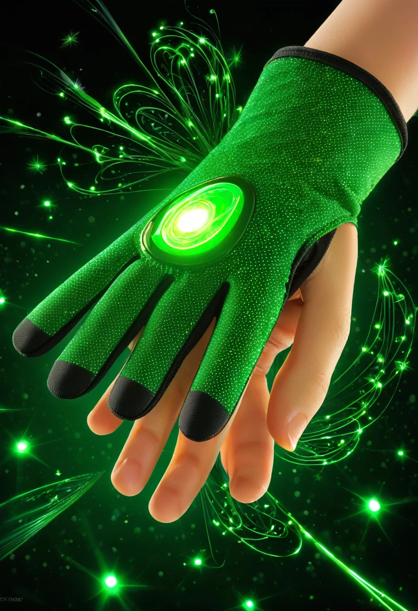 glove, green sparks, anime, bug theme