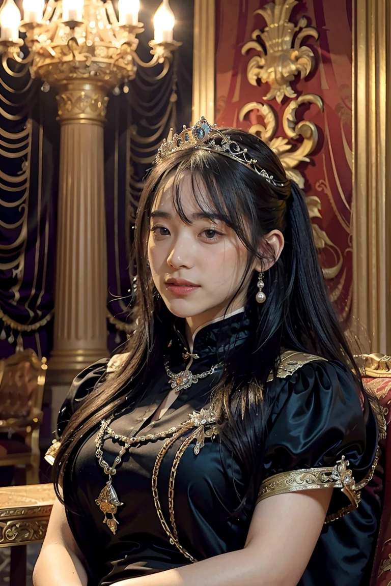 (best quality,4k,8k,highres,masterpiece:1.2),ultra-detailed,(realistic,photorealistic,photo-realistic:1.37),oil painting,princess,medieval,fantasy,royalty,arrogant,tyrannical ruler,confident,regal,dark atmosphere,castle,throne room,ornate decorations,dramatic lighting,rich color palette,lush garden,mysterious aura,haughty expression,flowing gown,luxurious jewelry,meticulously crafted crown,sharp features,evil smirk,intense gaze,elaborate hairstyles, princess in a majestic palace,ominous clouds,hidden secrets,secretive smile,domineering presence,fascinating shadows,commanding presence,adorned with power,ageless beauty,floating ethereal presence,grandiose architecture,menacing presence of the princess