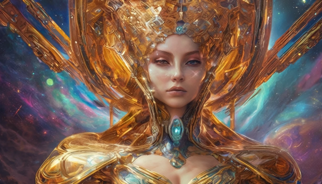 Future female high-dimensional aliens from another dimension，Cosmic，Powerful magic from an unknown dimension，Front bust，Busts and hand portraits，Frontal image，