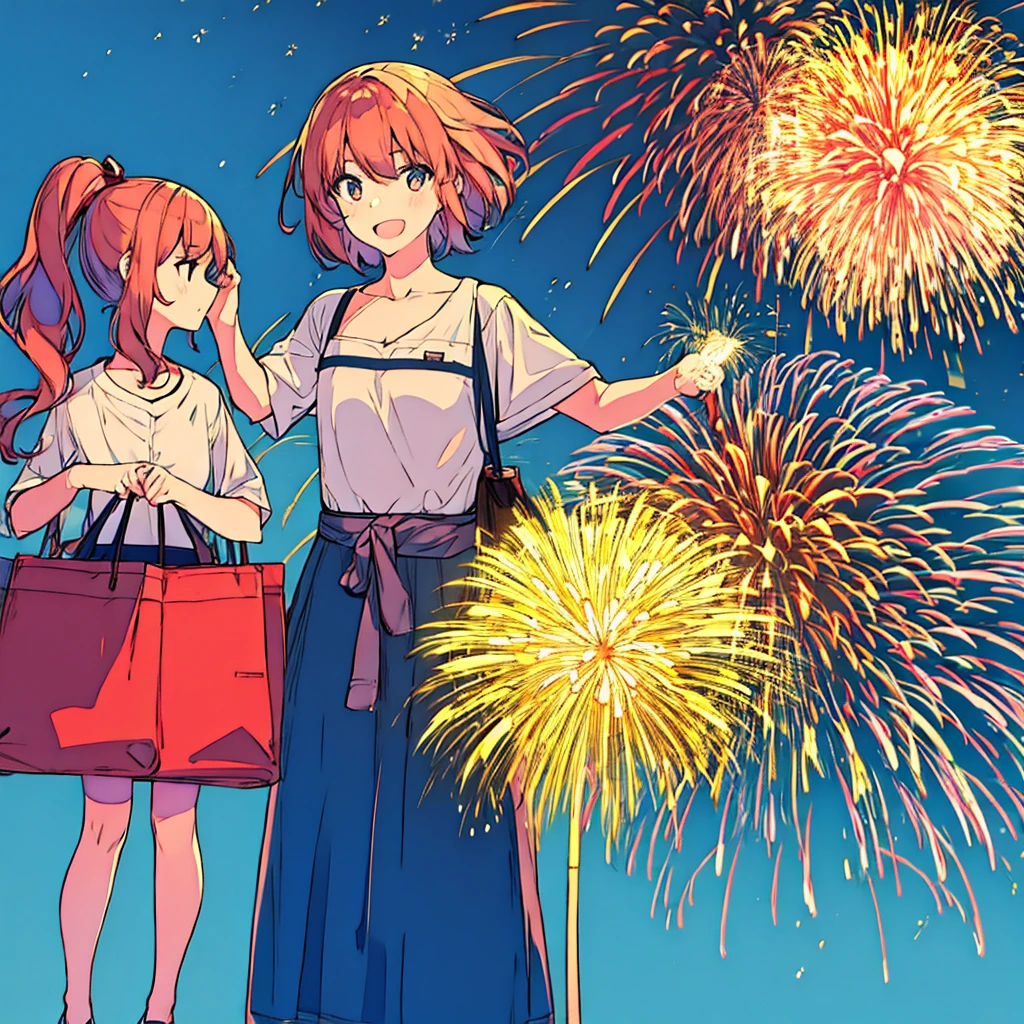 Simple background, plain, girl, fireworks