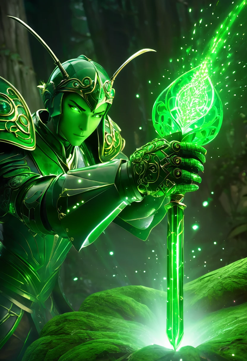 fantasy gauntlet, green sparks, anime, bug theme