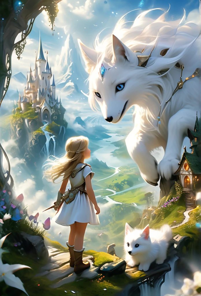 Certainly! Here’s the description of the image you shared:
The image depicts a young girl gazing at a fantasy world while accompanied by a white kit. The girl appears excited, and the surrounding landscape exudes a magical and mysterious quality. The white kit seems to be her trusted companion on this adventure.
Feel free to enjoy the scene! If you have any further questions, feel free to ask. 