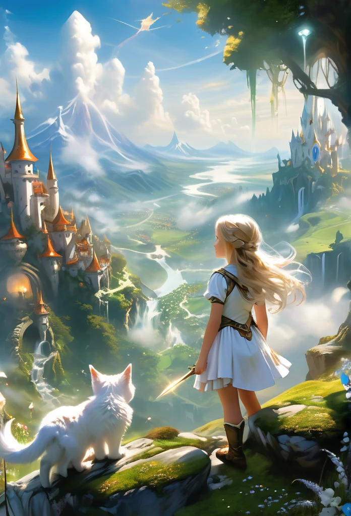 Certainly! Here’s the description of the image you shared:
The image depicts a young girl gazing at a fantasy world while accompanied by a white kit. The girl appears excited, and the surrounding landscape exudes a magical and mysterious quality. The white kit seems to be her trusted companion on this adventure.
Feel free to enjoy the scene! If you have any further questions, feel free to ask. 