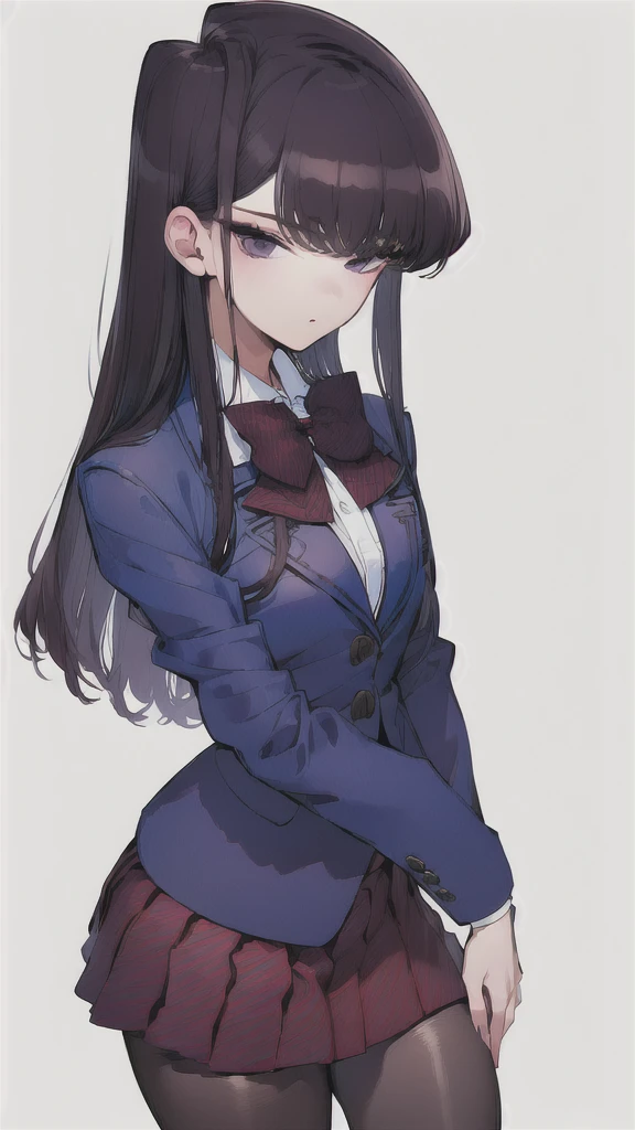 (masterpiece, best quality:1.2),intricate design, (insanely detailed:1.4), (extremely fine details:1.35),masterpiece, best quality, hyper-detailed((masterpiece)), (best quality), (detailed)
ShokoKomidef, purple hair, purple eyes, long hair
, (black pantyhose:1.3),, (school uniform:1.3), red skirt, red bow, (blazer:1.3) (microskirt:1.3)
microskirt