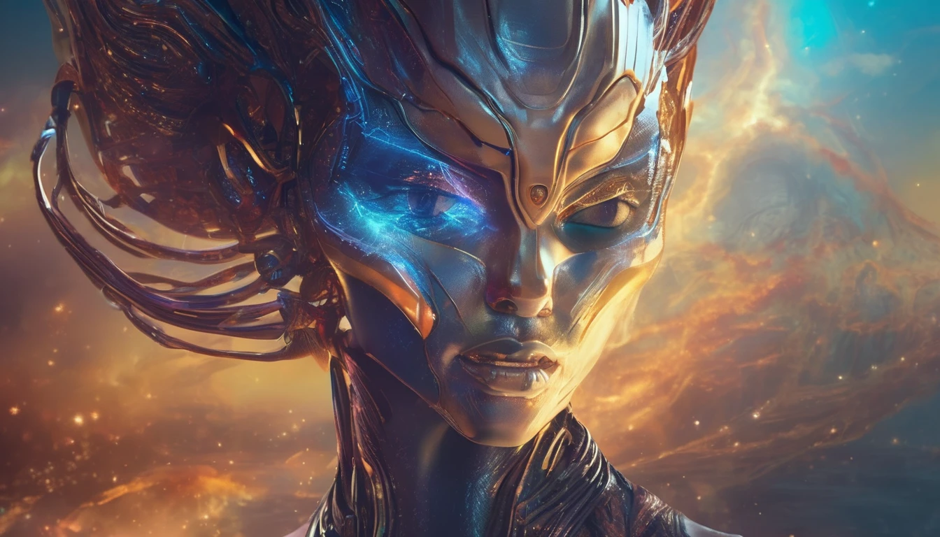Future female high-dimensional aliens from another dimension,Cosmic,Powerful magic from an unknown dimension,Front bust,Busts and hand portraits,Frontal image,