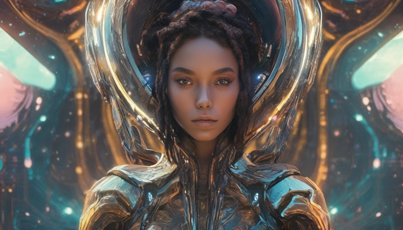 Future female high-dimensional aliens from another dimension,Cosmic,Powerful magic from an unknown dimension,Front bust,Busts and hand portraits,Frontal image,