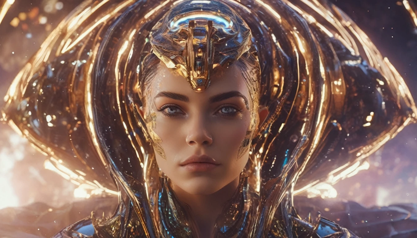 Future female high-dimensional aliens from another dimension,Cosmic,Powerful magic from an unknown dimension,Front bust,Busts and hand portraits,Frontal image,
