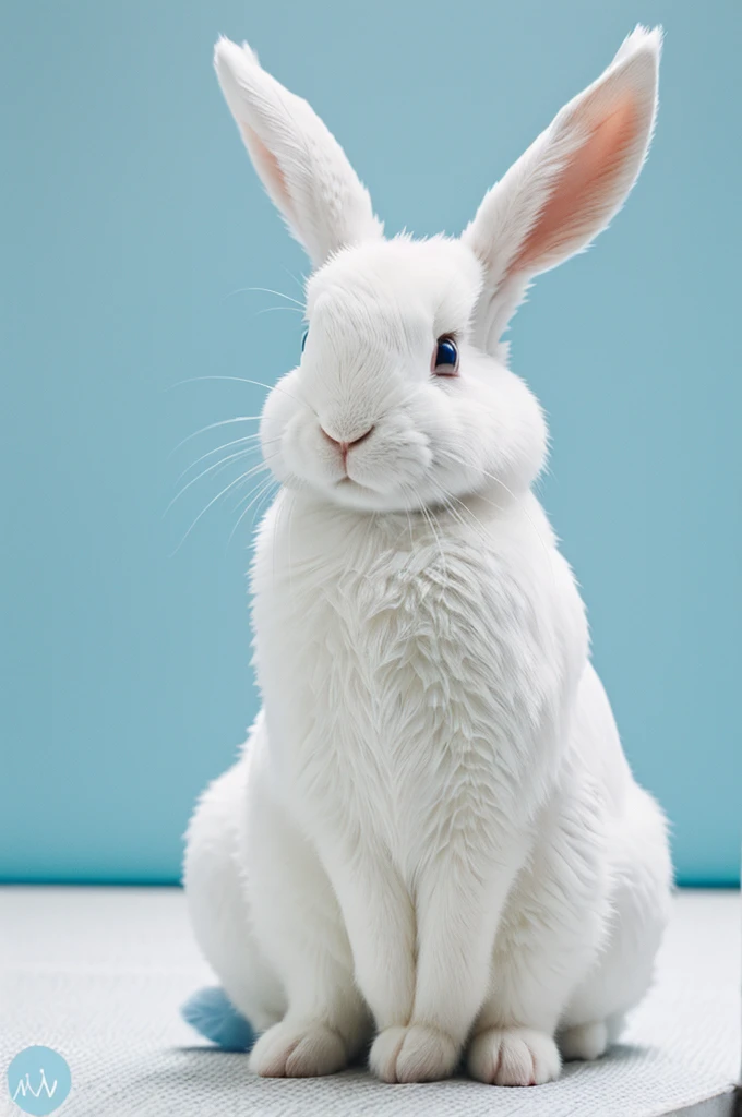Tender and feminine rabbit, animated, light blue and white colors