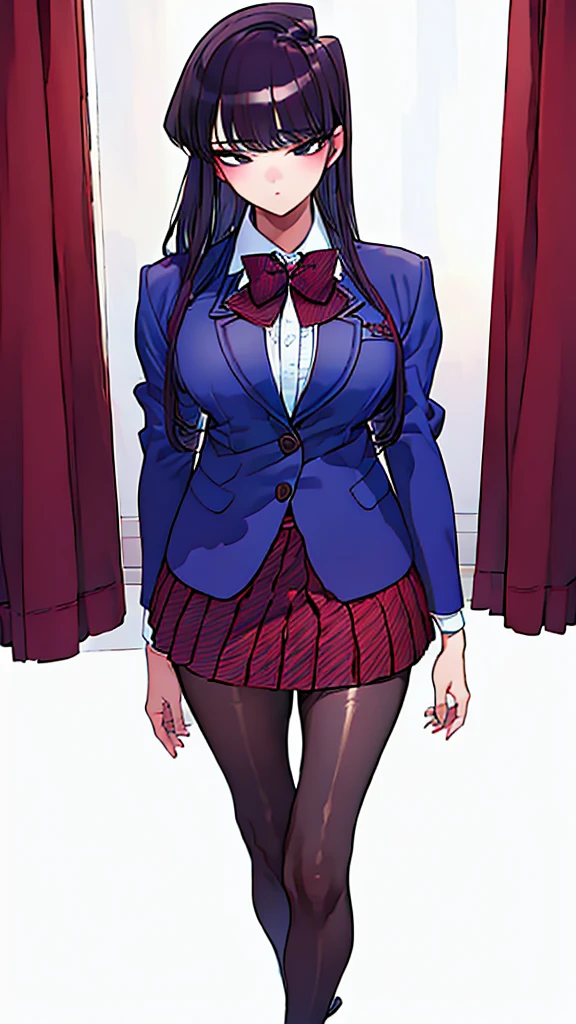 (masterpiece, best quality:1.2),intricate design, (insanely detailed:1.4), (extremely fine details:1.35),masterpiece, best quality, hyper-detailed((masterpiece)), (best quality), (detailed)
ShokoKomidef, purple hair, purple eyes, long hair
, (black pantyhose:1.3),, (school uniform:1.3), red skirt, red bow, (blazer:1.3) (microskirt:1.3)
microskirt