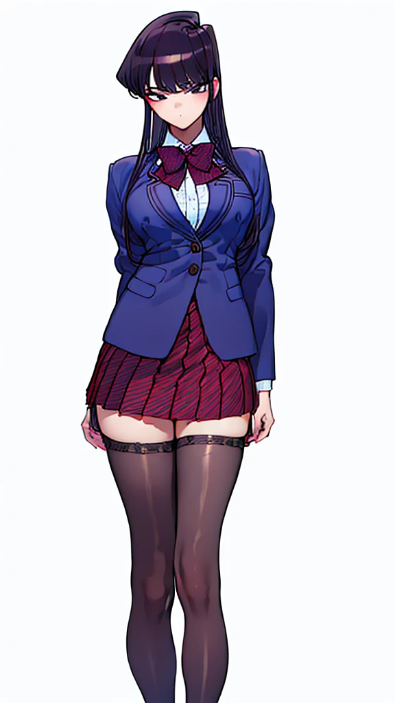 (masterpiece, best quality:1.2),intricate design, (insanely detailed:1.4), (extremely fine details:1.35),masterpiece, best quality, hyper-detailed((masterpiece)), (best quality), (detailed)
ShokoKomidef, purple hair, purple eyes, long hair
, (black pantyhose:1.3),, (school uniform:1.3), red skirt, red bow, (blazer:1.3) (microskirt:1.3)
microskirt