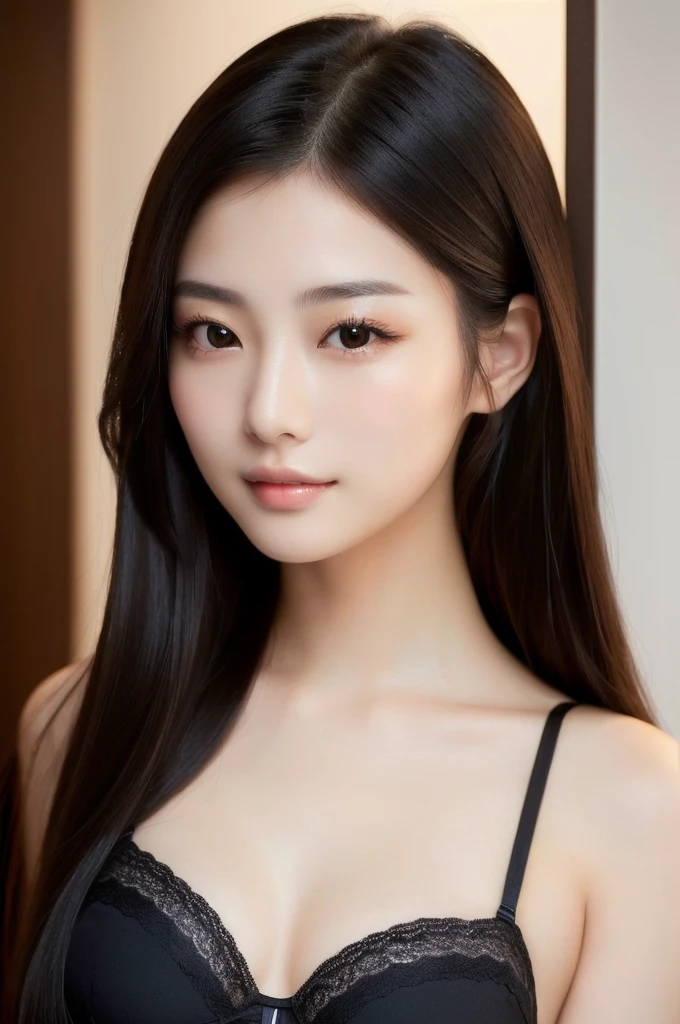 A woman taking a photo wearing a black bra top, Cute natural face, Girl cute beautiful face, Gorgeous Chinese Model, Beautiful Asian Girl, A lovely and delicate face, Young and pretty girl, With cute eyes, Very beautiful face, Beautiful Japanese girl face, Has long hair and sharp eyes, Young and pretty Asian face, With a cute - lovely - face