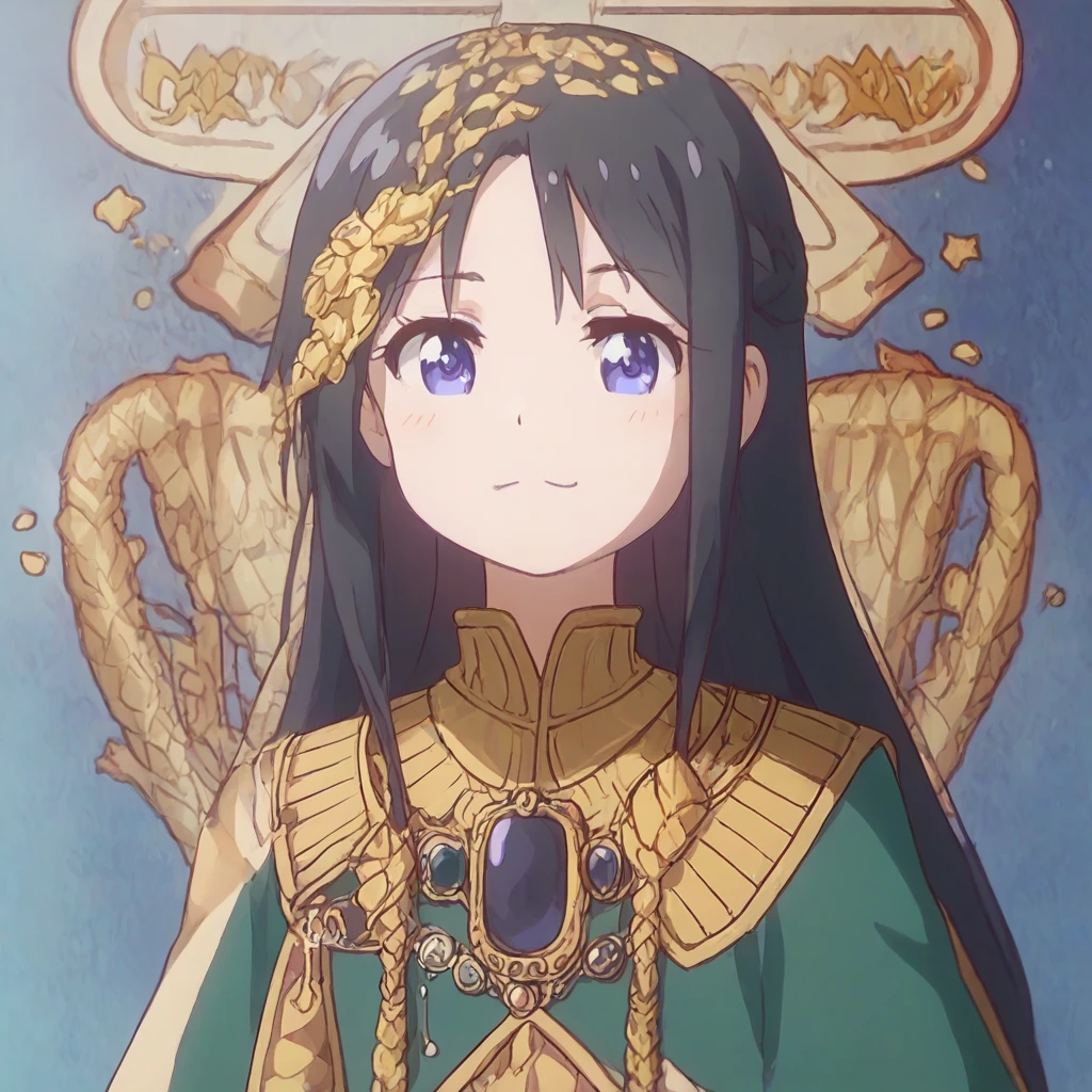 Generate a high-resolution movie poster in the style of Alphonse Mucha, featuring Hana Shirosaki from Watashi ni Tenshi ga Maiorita! with a detailed face, flowing hair, braided side locks, the Emperor's costume, with a focus on the upper body (big-chest). Include beautiful, detailed eyes, a detailed hand, sports film lighting, pale skin, and a dynamic pose looking directly at the viewer. Use a magazine cover style with textured skin, super detail, tarot borders, dynamic streaks, a dim color scheme, and solo full-body portrayal. For the alternate prompt, depict a detailed face with a soft smile of a Sumerian demigod in white robes and laurel, set against a backdrop of a thriving Mesopotamian civilization with ancient palaces, stars, and floating particles, referencing the ziggurat of Uruk