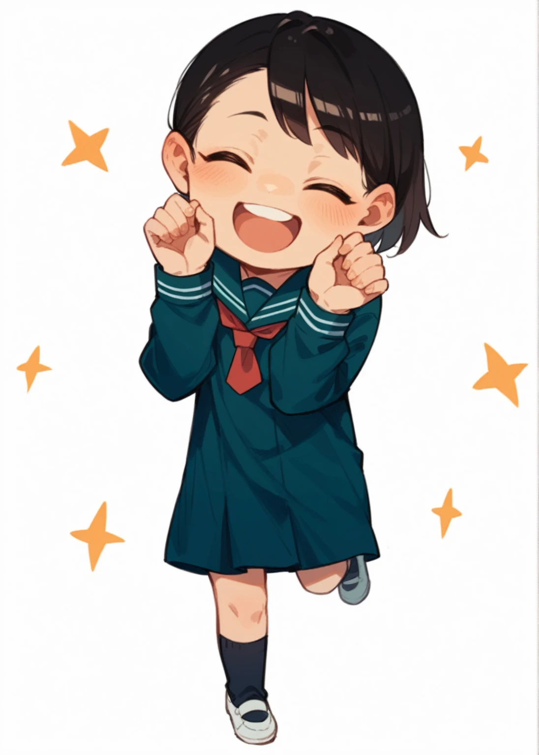 high school girl、whole body、smile、Are standing、1girl、Eyes closed