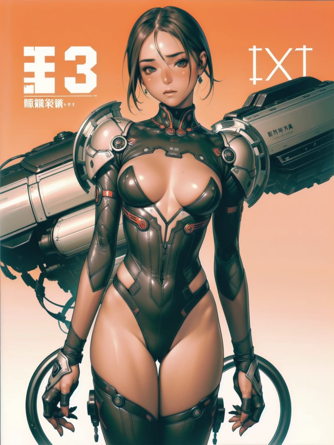 (((Chumbo and red))), ((best qualityer)), (((Venom outfit))), (((slim))), (Muscles), (((fit body armor suit))), ((Perfect masterpiece)), (detailded: 1.4), (absurdrez), (((long hair with heavy bangs covering the entire forehead))), (((full body fitness, Venom symbol)), (((short hair woman, blushful))), 21 year old woman, beautiful sexy woman, giant robot pilot, wild with perfect corpo fitness, wearing small mecha battle armor clothes, tiny thong, Shonen manga style, clothing with Japanese cyberpunk graphic patterns, Halftone pattern and vertical stripes, earth tone, exiting the body of a giant robot, (((cowboy shot)))