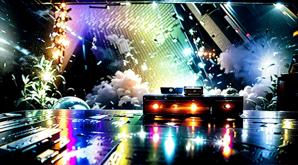 orange looking like water-universe-Earth in the background is a dusty wooden desk, room interior, realistic, abstract art, cinematic bright lighting, colorful, foggy, smokes --ar 16:9

