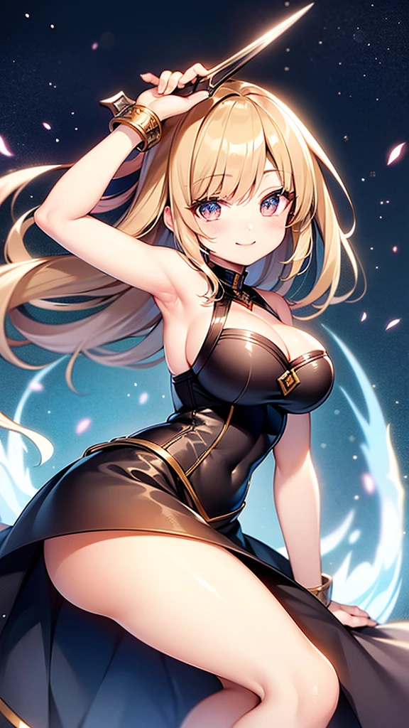 ((Highest quality、、masterpiece:1.3)), Upper Body、Long legs、Sharp focus:1.2, Beautiful woman with perfect figure:1.4、((Big Breasts:1.2)), (Big Breasts、Soft looking big ass、Feminine body 、Smiling:1.2), Face and skin texture crafted to the smallest detail、Fine-grained、double eyelid、25-year-old female、sexly、Cosplay、Isekai background、Fantasy、A world of swords and magic