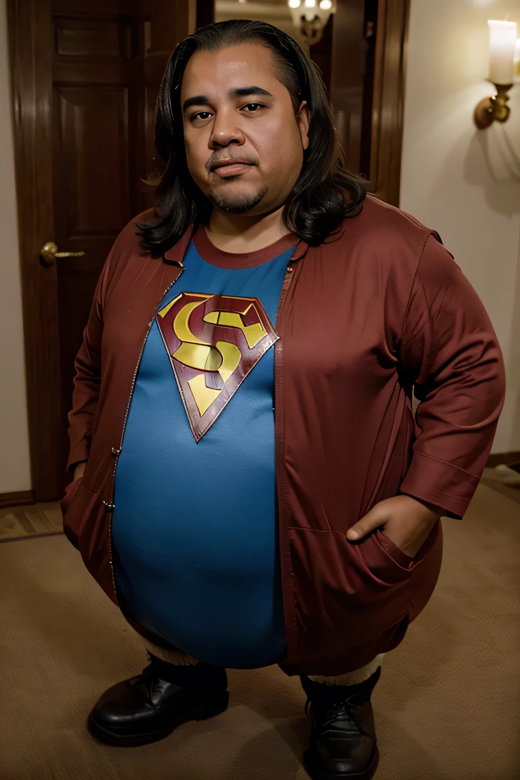 Barack Obama dressed in a super hero costume as a very fat dwarf.