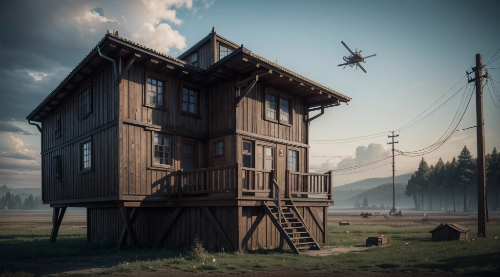 photorealistic flying house, many details, Ultra detailed, octane render, by Alexander Jansson --ar 2:1