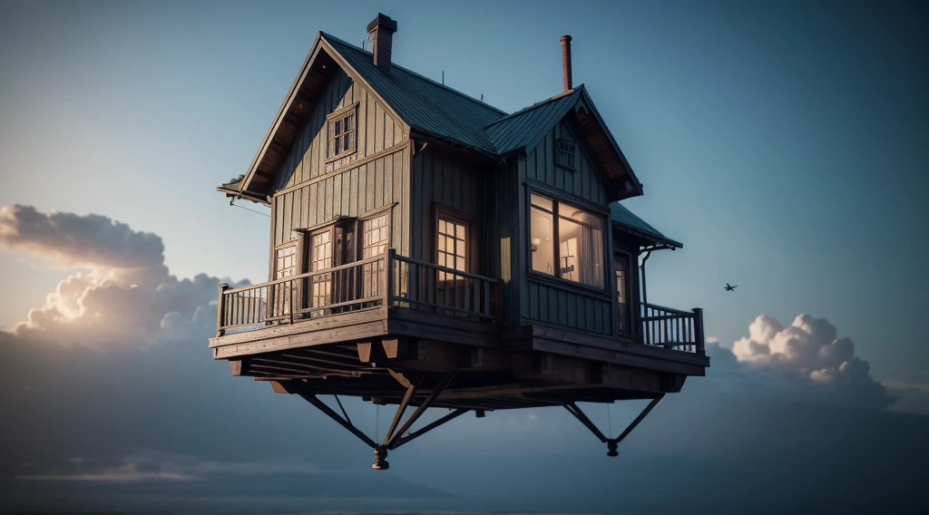 photorealistic flying house, many details, Ultra detailed, octane render, by Alexander Jansson --ar 2:1