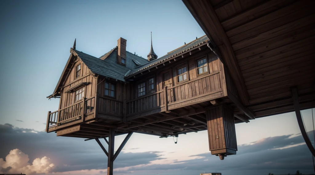 photorealistic flying house, many details, Ultra detailed, octane render, by Alexander Jansson --ar 2:1