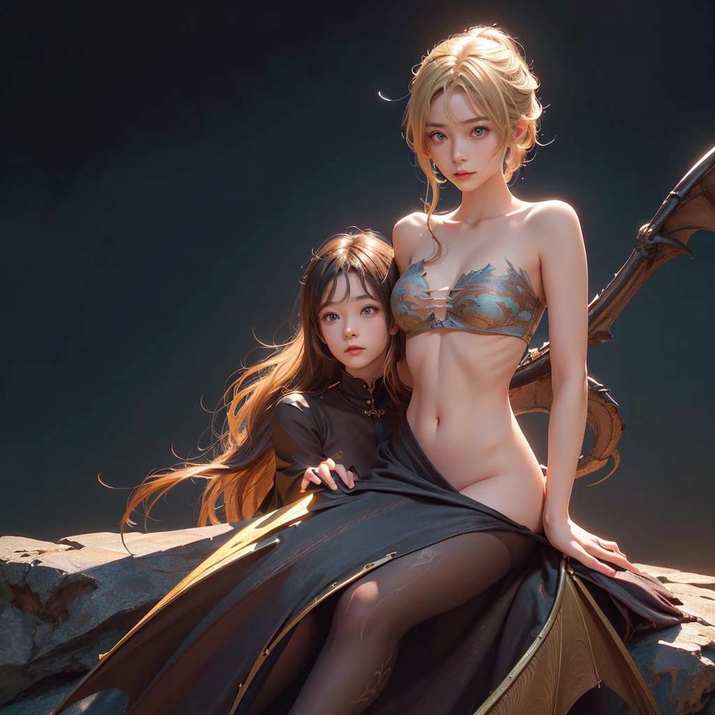 Polychrome,, night, dark, blonde, Show Viewer, In-person audience, Limited Edition Palette, Dragon Background, Shine,(Highly detailed CG Unity 8k wallpaper),(masterpiece), (Highest quality), (Vaporwave Style), (Super detailed), (Best illustrations),(Best Shadow),Perfect lighting , Perfect Anatomy , Vibrant colors、
